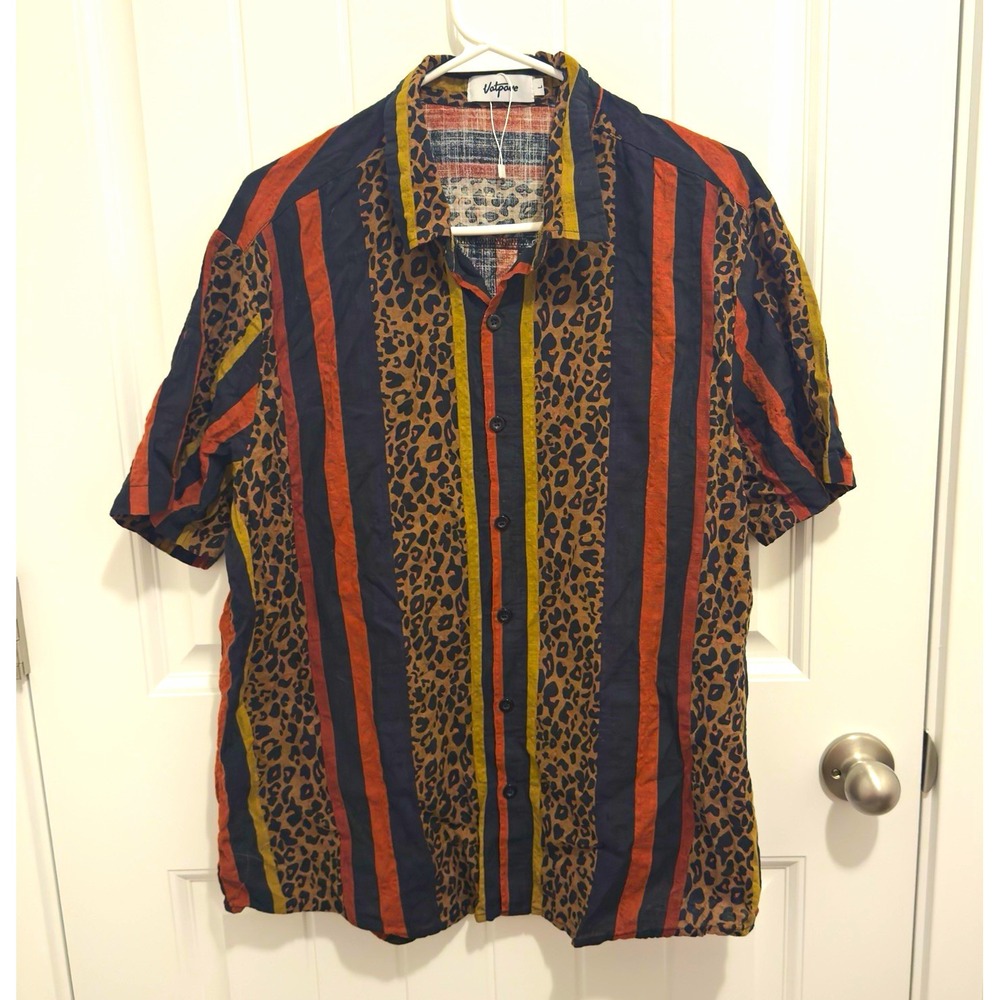 Vatpave Men's Multicolor Leopard Striped Short Sleeve Button-Up Shirt